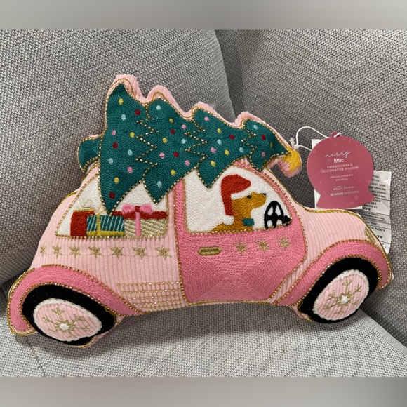 T.J.Maxx Other - Pink Christmas Holiday Dachshund Car Pillow Beaded Embroidered Accent Pillow NWT